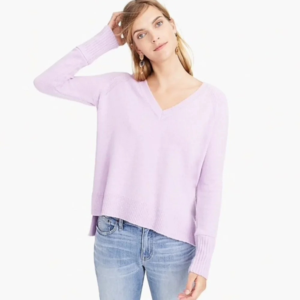 J.crew Vneck Supersoft Merino Wool In Yarn Purple Sweater Smock Wisteria